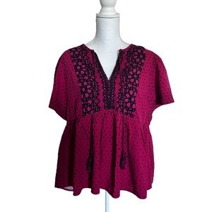 Knox Rose Magenta and Black Blouse with Ruffled Sleeves